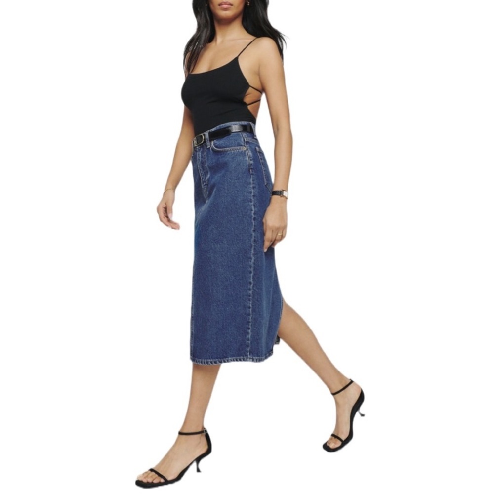 Reformation Blue Denim Midi Skirt